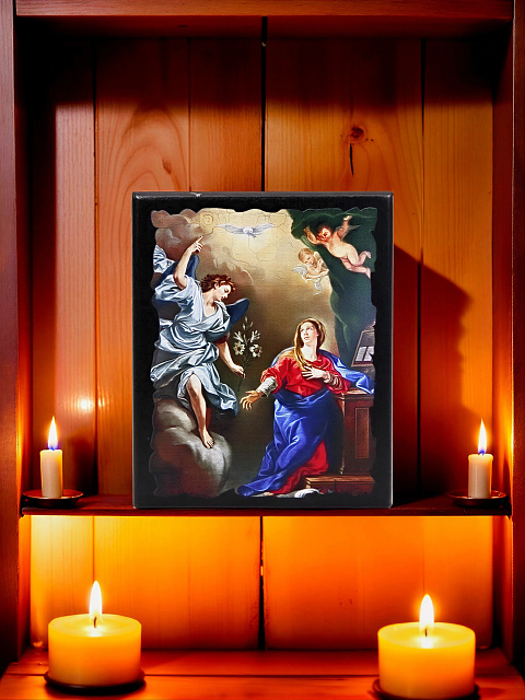 Սրբապատկեր  "Սուրբ Աստվածամոր ավետումը " փայտի հիմքի վրա 