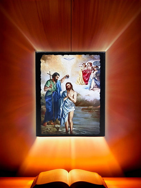 Սրբապատկեր "Հիսուս Քրիստոսի Մկրտություն" փայտի հիմքի վրա