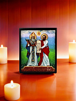 Սրբապատկեր "Սուրբ Սահակ Պարթև և Սուրբ Մեսրոպ Մաշտոց" փայտի հիմքի վրա