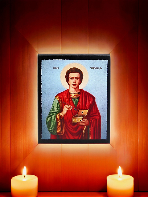 Սրբապատկեր "Սուրբ Պանտելեյմոն" փայտի հիմքի վրա