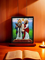 Սրբապատկեր "Սուրբ Սահակ Պարթև և Սուրբ Մեսրոպ Մաշտոց" փայտի հիմքի վրա