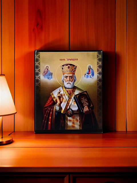 Սրբապատկեր "Սուրբ Նիկողայոս հրաշագործ" փայտի հիմքի վրա